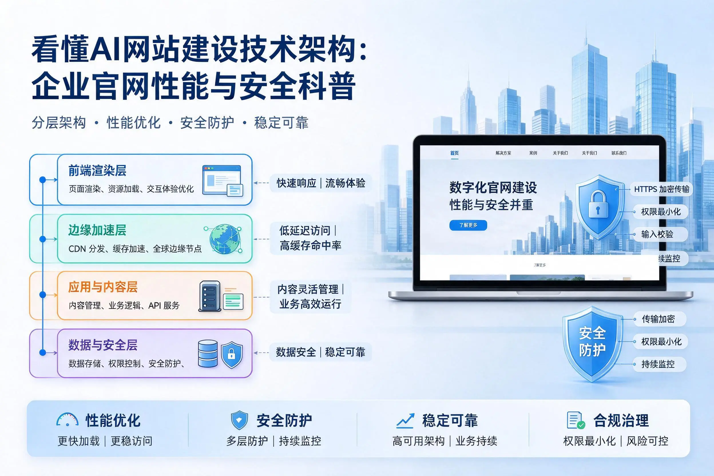 看懂AI网站建设技术架构：张家界企业官网性能与安全科普