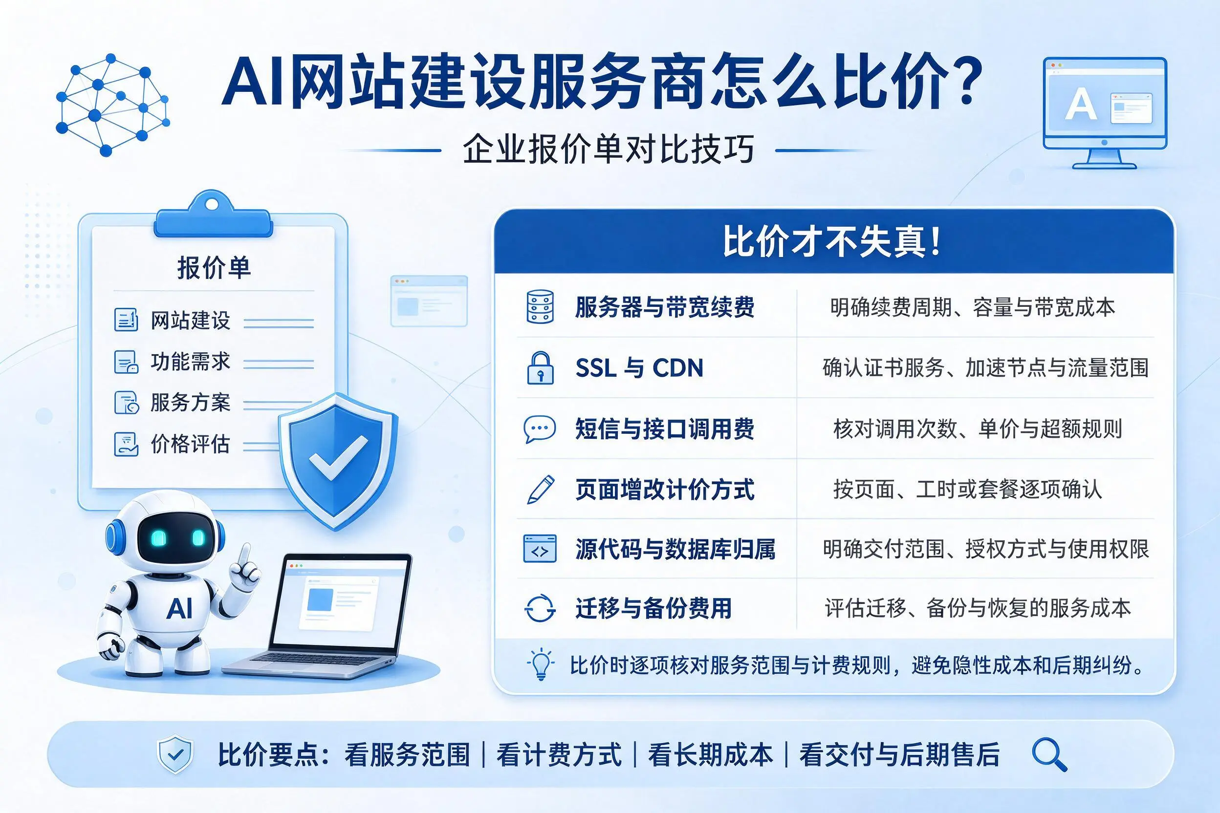AI网站建设服务商怎么比价？张家界企业报价单对比技巧