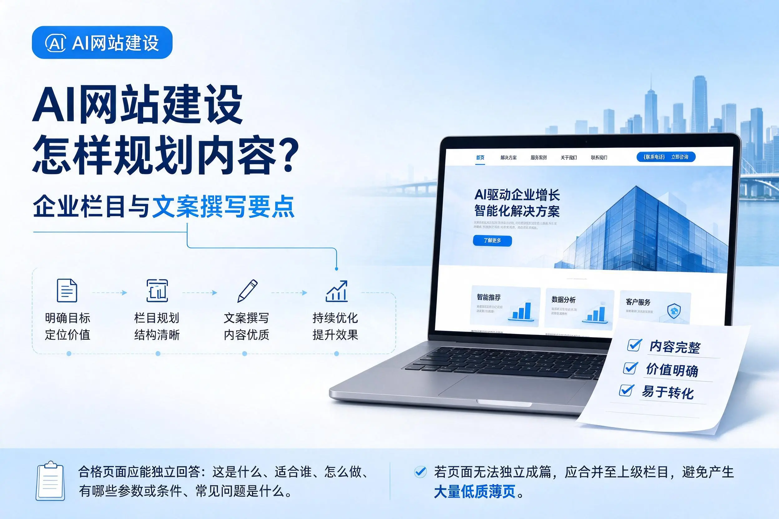 AI网站建设怎样规划内容？张家界企业栏目与文案撰写要点