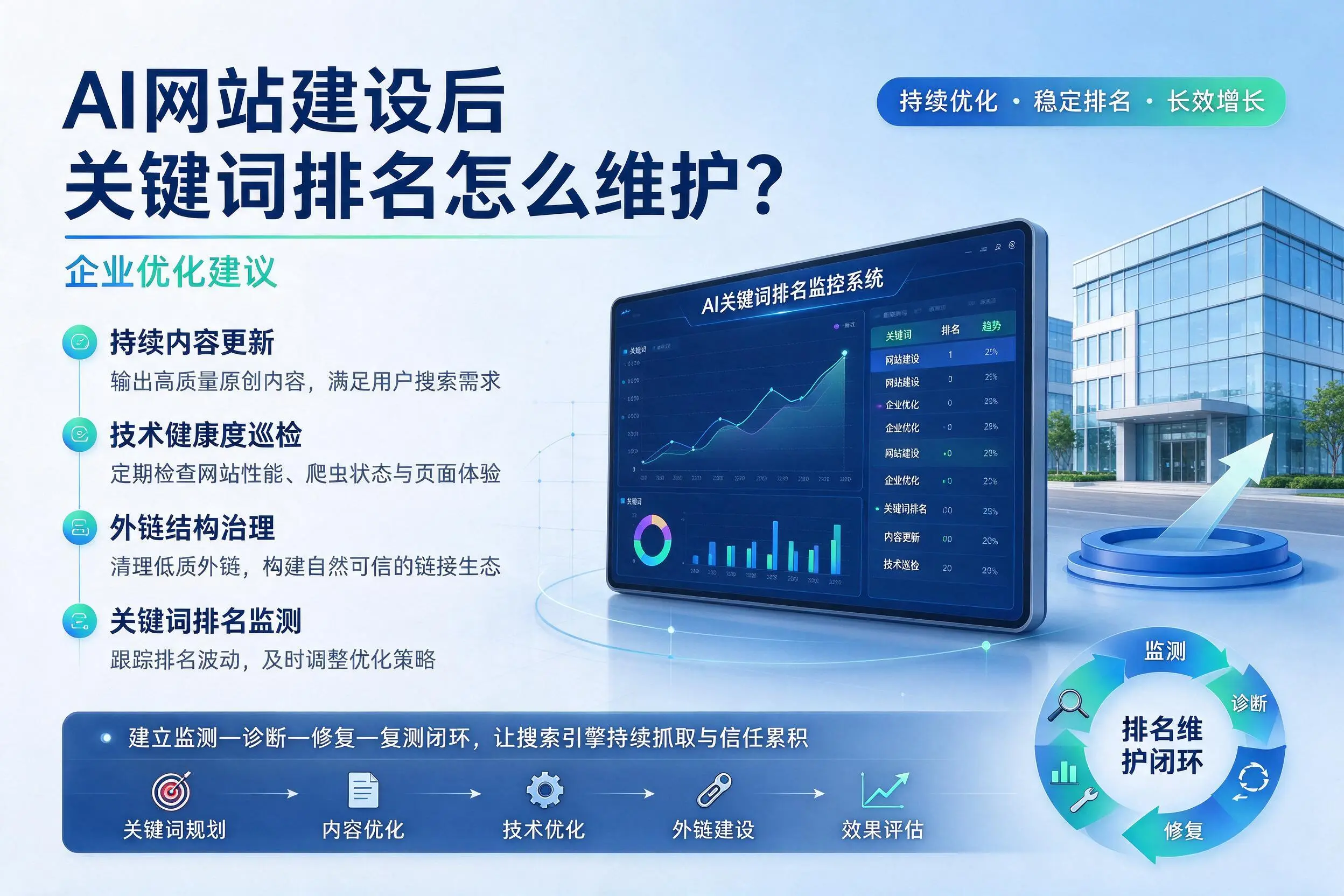 AI网站建设后关键词排名怎么维护？张家界企业优化建议