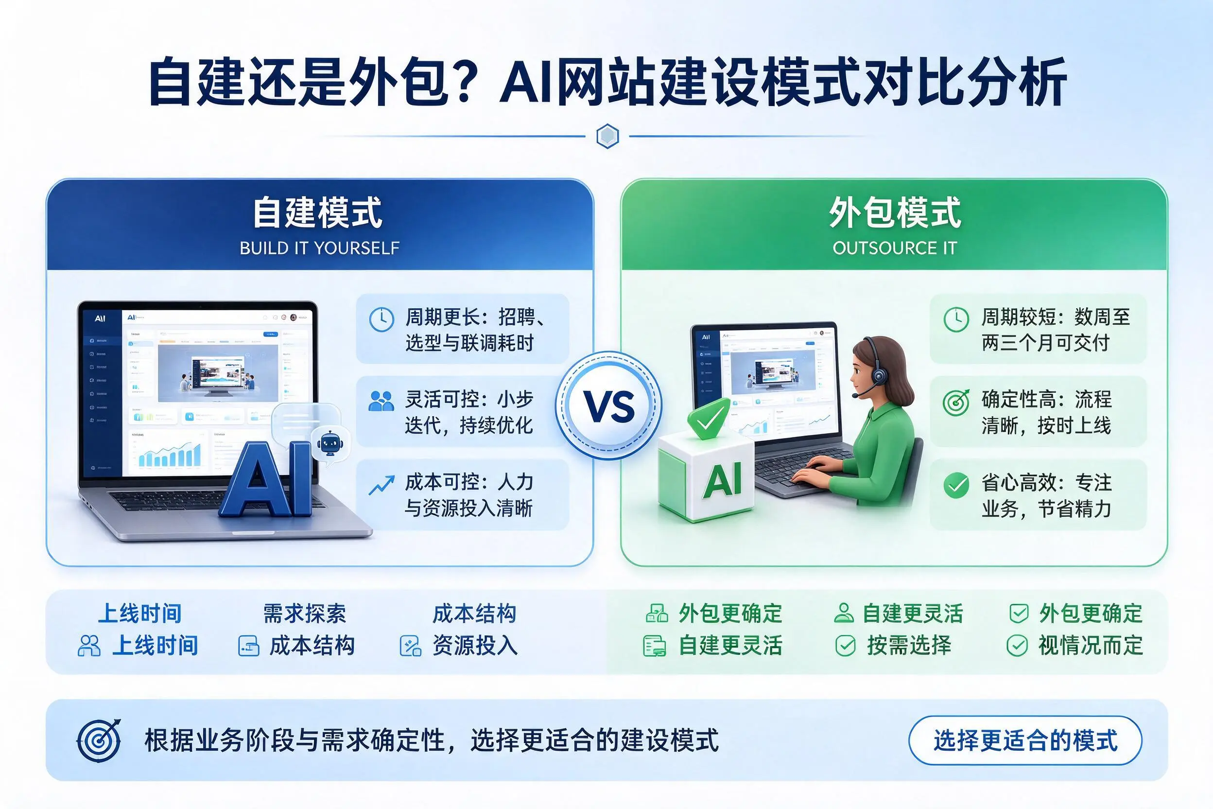 自建还是外包?张家界AI网站建设模式对比分析